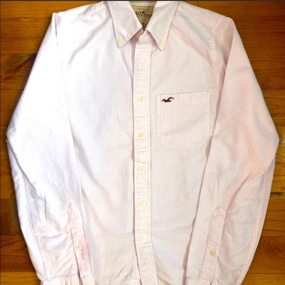 Men’s Hollister pink/wht striped LS button down